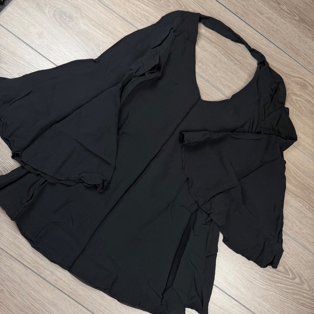 Lulus Womens Mini Dress Bell Sleeve V-Neck Open Back Black S